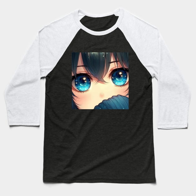 Anime Eyes - Sad Girl Blue Baseball T-Shirt by AnimeVision